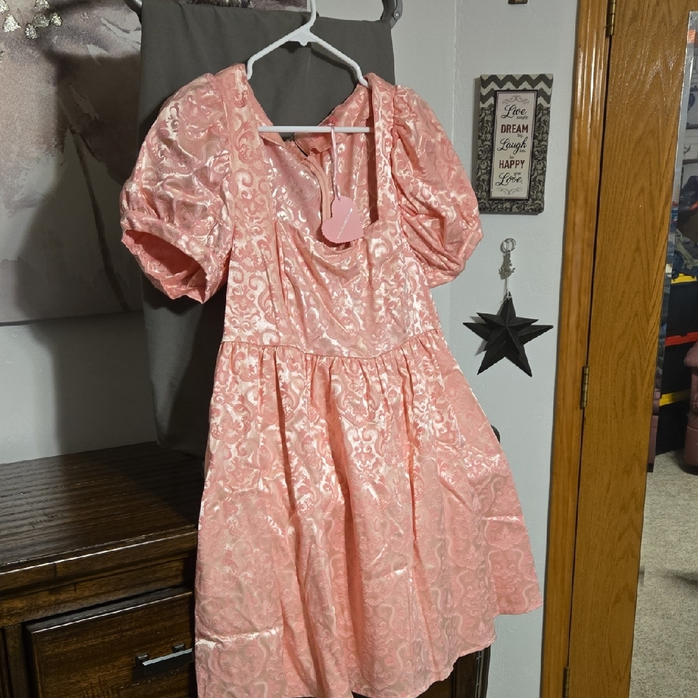 Sugar Thrillz Pink Puff Sleeve Babydoll Dress XL